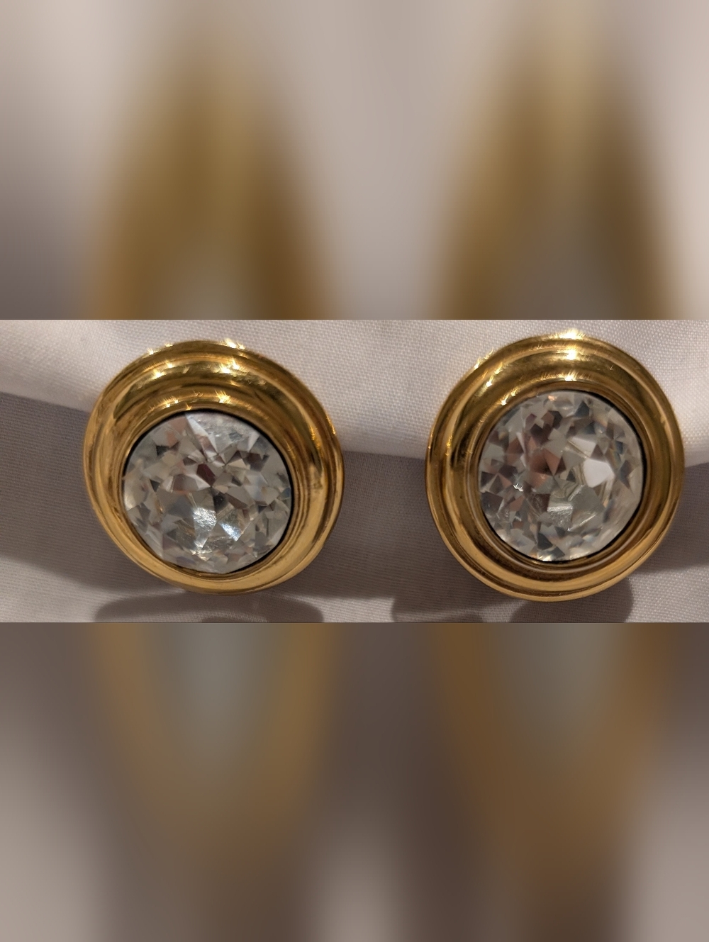 Monet Gold Crystal Center Clip Earrings